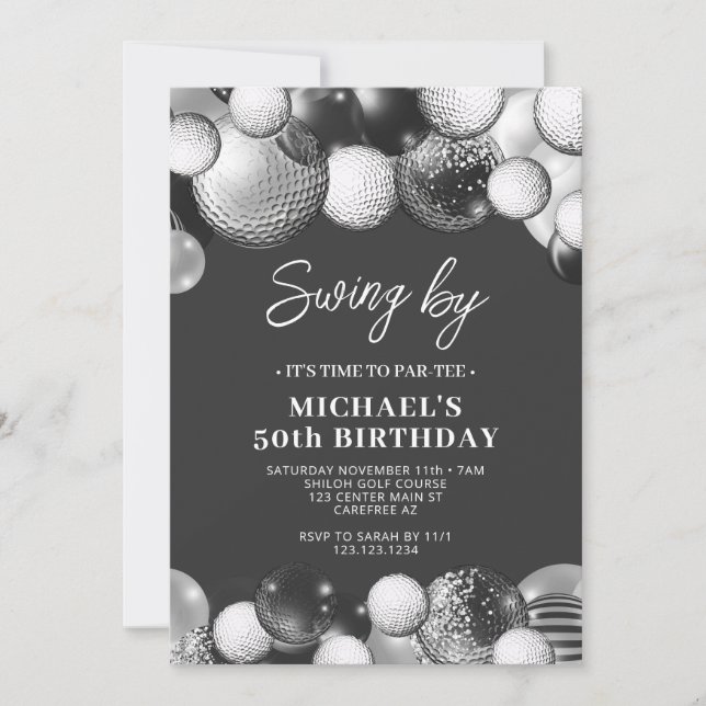 Invitación Cumpleaños de Golf para Hombres Swing By (Anverso)