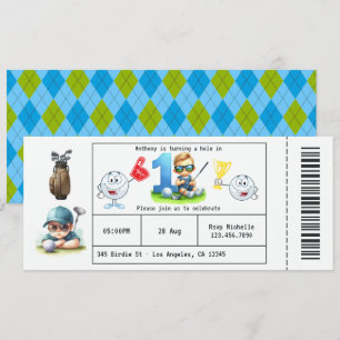 Invitación Cumpleaños de golf para niño estilo entrada 1er añ