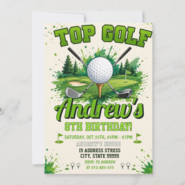 Invitación Cumpleaños de golf para niños personalizado (Anverso)