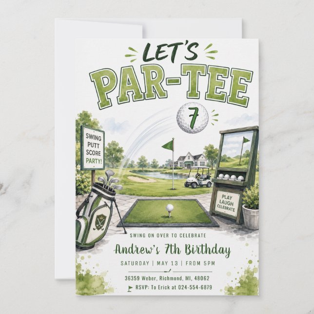Invitación Cumpleaños de Golf Personalizado (Anverso)