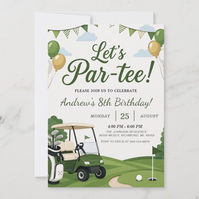 Invitación Cumpleaños de Golf Personalizado (Anverso)