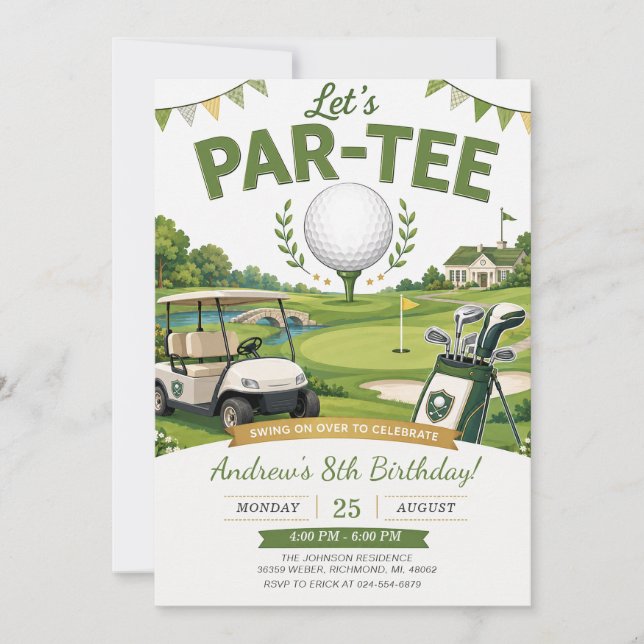 Invitación Cumpleaños de Golf Personalizado (Anverso)