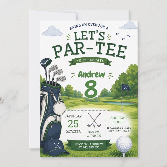 Invitación Cumpleaños de Golf Personalizado Moderno (Anverso)