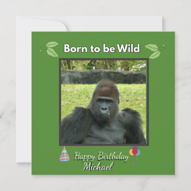 Invitación Cumpleaños de Gorila Salvaje Tema Jungla (Anverso)