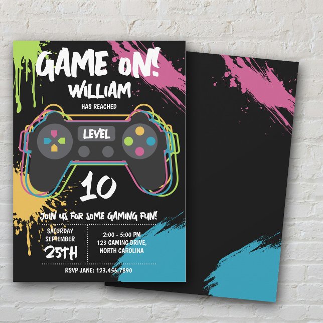 Invitación Cumpleaños de Graffiti de Juegos de Video para Ado (Teen Gaming Gamer Video Game Graffiti Birthday Invitation)