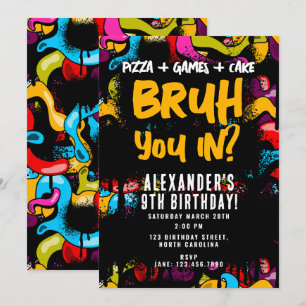 Invitación Cumpleaños de graffiti híp hop neon Bruh