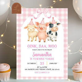 Invitación Cumpleaños de granja al estilo Blush Pink Gingham