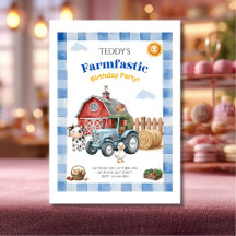 Cumpleaños de granja azul adorable para niños