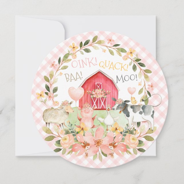 Invitación Cumpleaños de granja Baa Oink Quack Moo (Anverso)