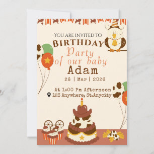 Invitación Cumpleaños de granja de animales western lindo vaq