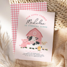 Cumpleaños de granja de cuadros rosados para niñas