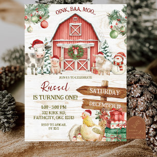 Invitación Cumpleaños de granja de Navidad de invierno
