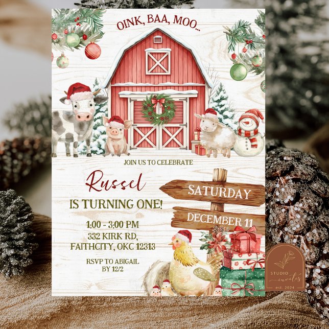 Invitación Cumpleaños de granja de Navidad de invierno (Subido por el creador)