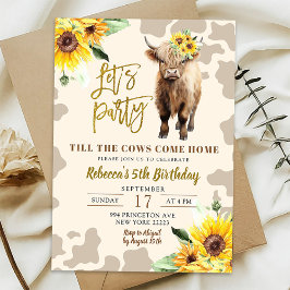 Invitación Cumpleaños de granja de vaca Highland de girasol n