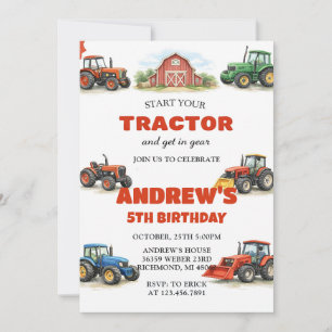 Invitación Cumpleaños de granja fiesta del tractor personal