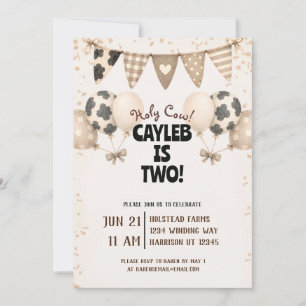 Invitación Cumpleaños de granja linda vaca niño segundo