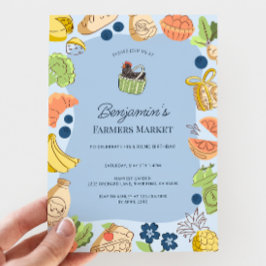 Invitación Cumpleaños de Granjeros de Mercado Azul Orgánico F