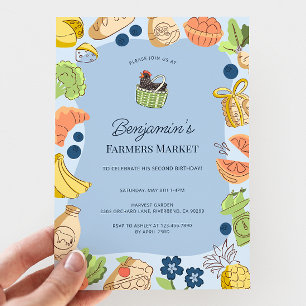 Invitación Cumpleaños de Granjeros de Mercado Azul Orgánico F