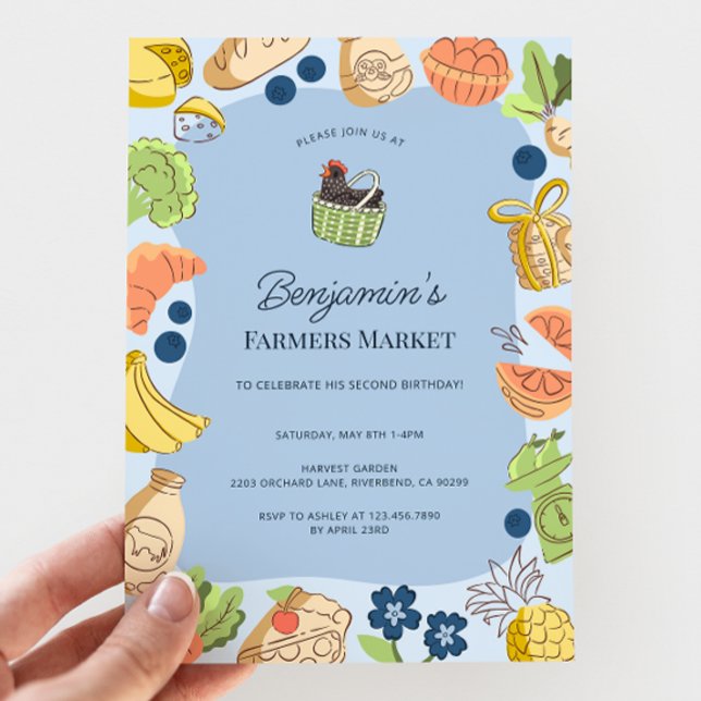 Invitación Cumpleaños de Granjeros de Mercado Azul Orgánico F (Subido por el creador)