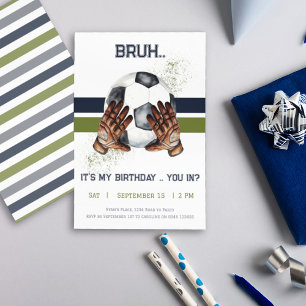 Invitación Cumpleaños de Green Blue Soccer Boy