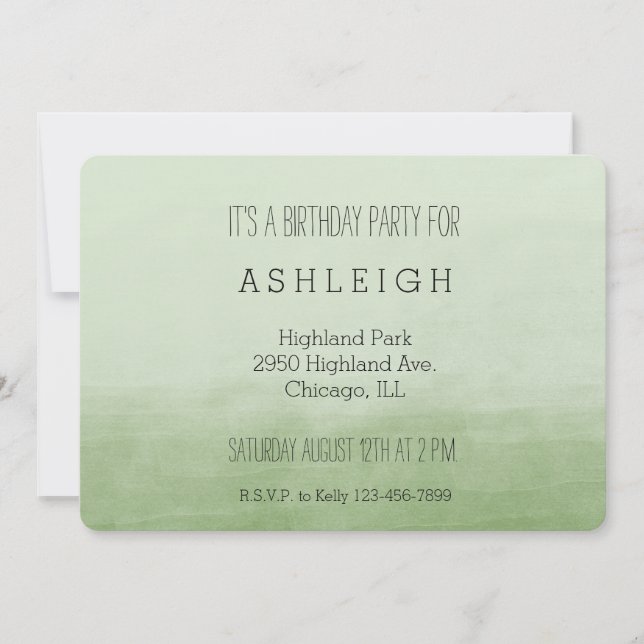 Invitación cumpleaños de Green Ombre Watercolor (Anverso)