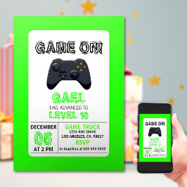 Invitación Cumpleaños de Green Video Game Truck