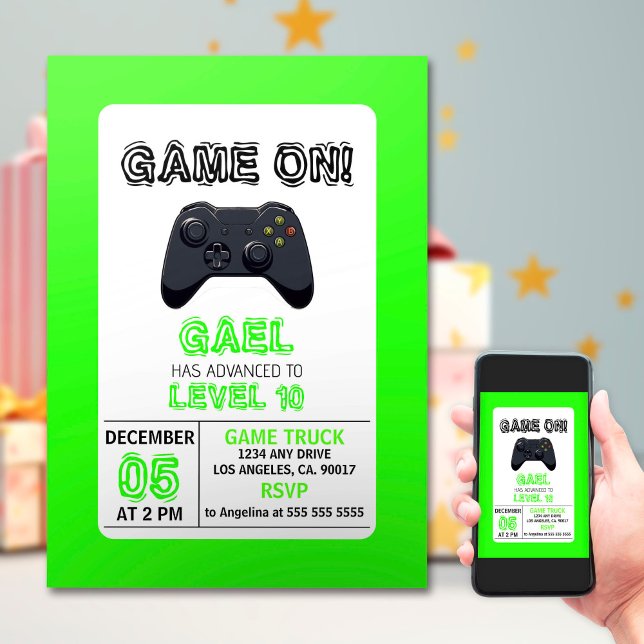 Invitación Cumpleaños de Green Video Game Truck (Subido por el creador)