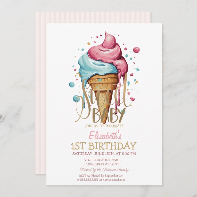 Invitación Cumpleaños de Guay Dripping Ice Cream striam (Anverso / Reverso)