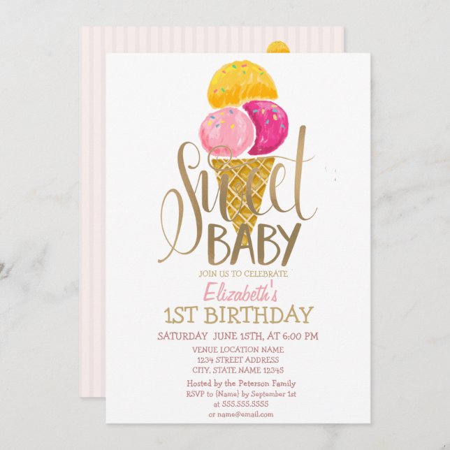 Invitación Cumpleaños de Guay Ice Cream Strin (Anverso / Reverso)