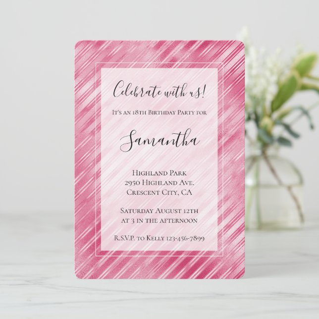 Invitación Cumpleaños de Guay Pink Glam Stripes (Anverso de pie)