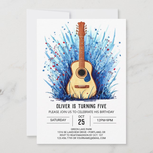 Invitación Cumpleaños de Guitar Sencillo Imprimible (Anverso)