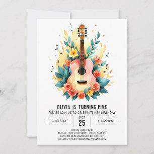 Invitación Cumpleaños de guitarra de músico acústico