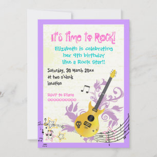 Invitación cumpleaños de guitarra eléctrica de chica estrella