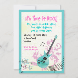 Invitación cumpleaños de guitarra eléctrica de chica estrella
