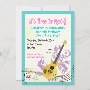 Invitación cumpleaños de guitarra eléctrica de chica estrella