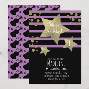 Invitación Cumpleaños de Guitarra Rockstar Femenina Estrella 