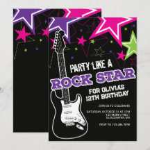 Cumpleaños de guitarra rosa púrpura rockstar