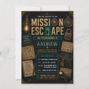 Invitación Cumpleaños de habitación de escape de misterio dig