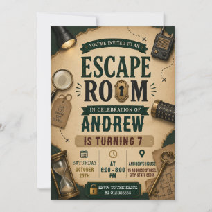 Invitación Cumpleaños de habitación de escape personal vintag