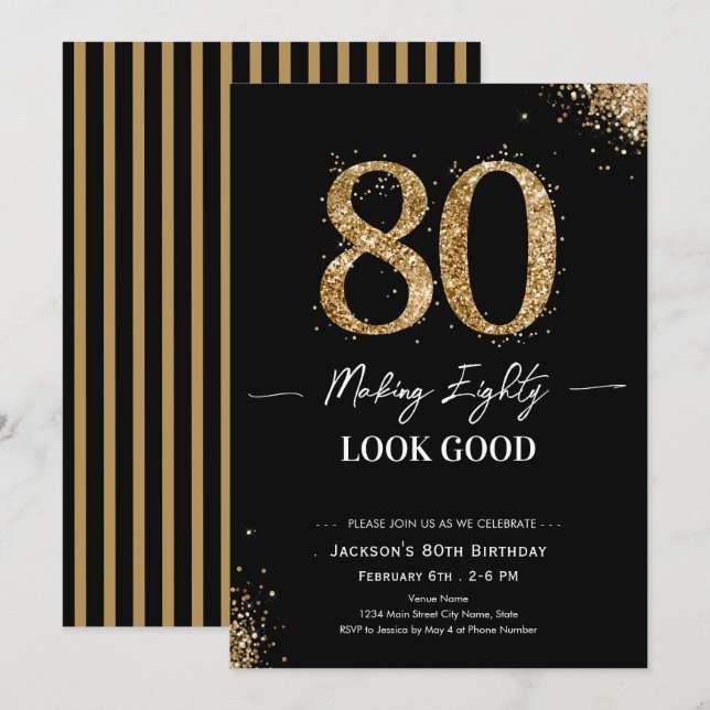 Invitación Cumpleaños de Hacer que 80 se Vea Bien (Anverso / Reverso)