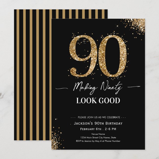 Invitación Cumpleaños de Hacer que los 90 se vean bien (Anverso / Reverso)