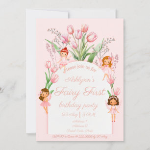 Invitación Cumpleaños de hada 1er Cumpleaños Rosa Bailarina y