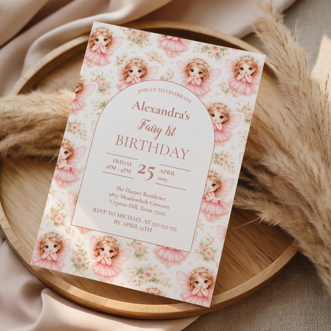 Invitación Cumpleaños de hada 1er Jardín Rosa (Subido por el creador)