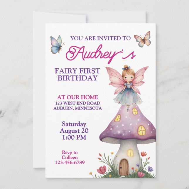 Invitación Cumpleaños de Hada Adorable (Anverso)