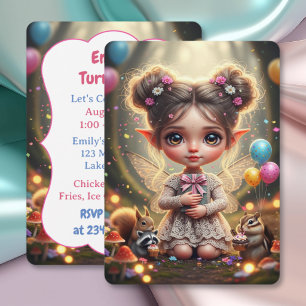 Invitación Cumpleaños de Hada Chibi del Bosque Caprichoso
