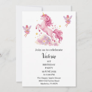 Invitación Cumpleaños de hada de unicornio de acuarela rosa l