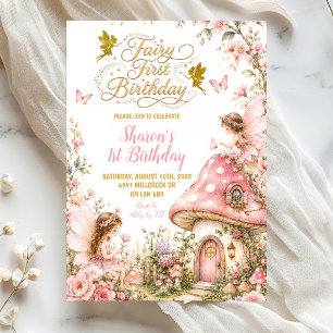 Invitación Cumpleaños de Hada del Bosque Encantado Rosa