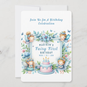 Invitación Cumpleaños de Hada Floral Pastel Azul