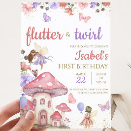 Invitación Cumpleaños de Hada Floral Rosa Púrpura de Niña