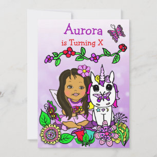 Invitación Cumpleaños de hada hispana o afroamericana